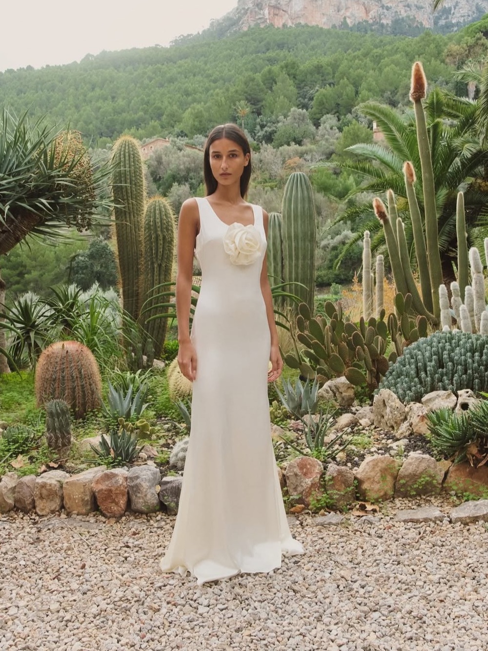 Caroline Constas Ivory Scoop-Neck Gown with Oversized Rosette